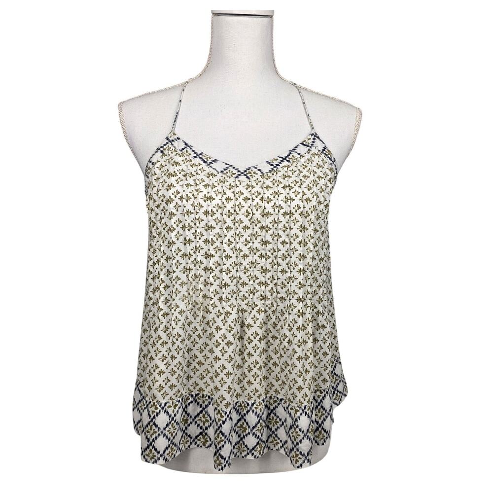 LOFT PETITES HALTER‑STYLE FLORAL MODAL BOHO TOP – WOMEN'S SP – OLIVE/CREAM